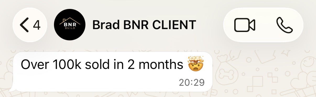 WhatsApp message from Brad at BNR Build